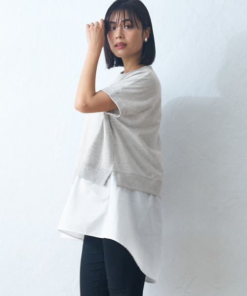 coca（coca）（コカ）の「ミニ裏毛ドッキングトップス（Tシャツ/カットソー・レディース・グレー/ホワイト・M/L）」の10枚目の写真