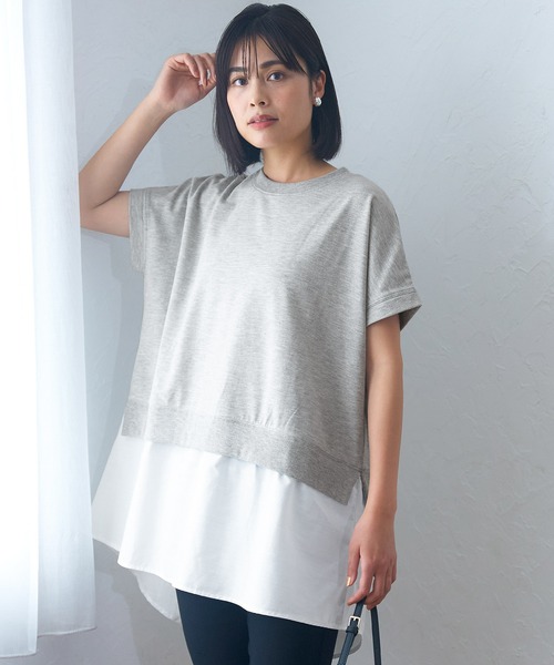 coca（coca）（コカ）の「ミニ裏毛ドッキングトップス（Tシャツ/カットソー・レディース・グレー/ホワイト・M/L）」の12枚目の写真