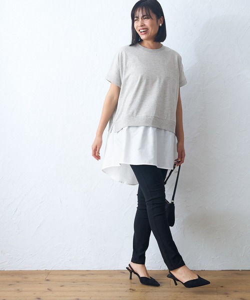 coca（coca）（コカ）の「ミニ裏毛ドッキングトップス（Tシャツ/カットソー・レディース・グレー/ホワイト・M/L）」の13枚目の写真