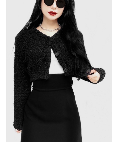 LVEU.(ラブユ.)の「Cropped popcorn knit cardigan / クロップドポップコーンニットカーディガン(Ai select)(カーディガン/ボレロ・レディース・グリーン/ブラック・FREE)」の8枚目の写真