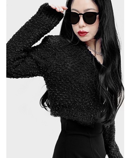 LVEU.(ラブユ.)の「Cropped popcorn knit cardigan / クロップドポップコーンニットカーディガン(Ai select)(カーディガン/ボレロ・レディース・グリーン/ブラック・FREE)」の6枚目の写真