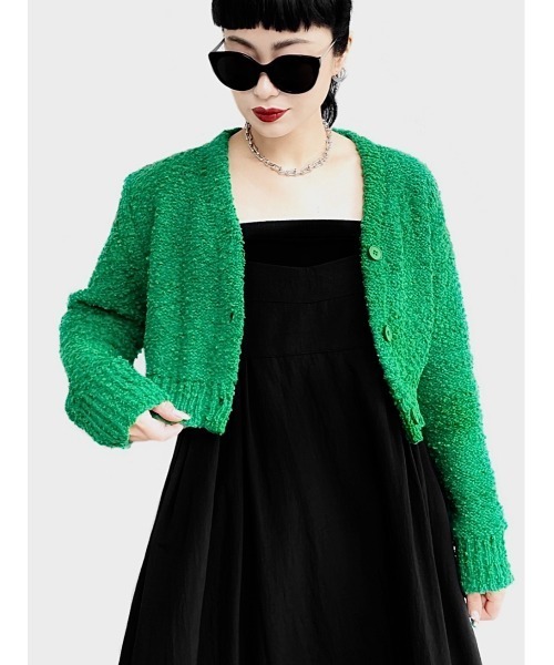 LVEU.(ラブユ.)の「Cropped popcorn knit cardigan / クロップドポップコーンニットカーディガン(Ai select)(カーディガン/ボレロ・レディース・グリーン/ブラック・FREE)」の13枚目の写真