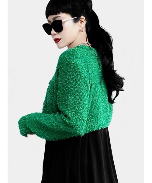 LVEU.(ラブユ.)の「Cropped popcorn knit cardigan / クロップドポップコーンニットカーディガン(Ai select)(カーディガン/ボレロ・レディース・グリーン/ブラック・FREE)」の17枚目の写真