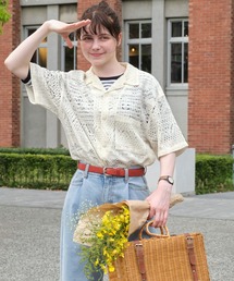 MONO-MART LADY'S | 幾何学レースオーバーサイズオープンカラー半袖シャツ(シャツ/ブラウス)