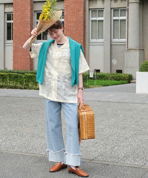 MONO-MART LADY'S（モノマートレディース）の「幾何学レースオーバーサイズオープンカラー半袖シャツ（シャツ/ブラウス・レディース・ブラウン/ブラック/アイボリー・FREE）」の14枚目の写真