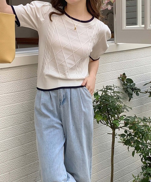 Girly Doll（ガーリードール）の「バイカラー半そでニット（ニット/セーター・レディース・ブラック/ベージュ/ホワイト/グレー/パープル/ダークブルー・FREE）」の22枚目の写真