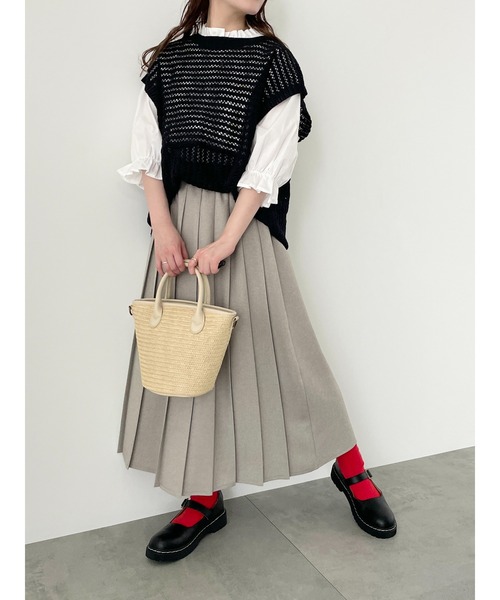 ehka sopo（エヘカソポ）の「前後着リネンタッチプリーツスカート（スカート・レディース・ベージュ/グリーン/ネイビー・F）」の6枚目の写真