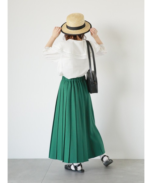 ehka sopo（エヘカソポ）の「前後着リネンタッチプリーツスカート（スカート・レディース・ベージュ/グリーン/ネイビー・F）」の15枚目の写真
