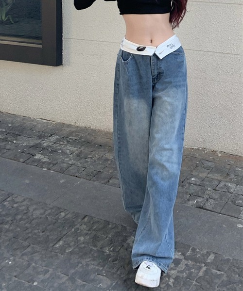 GLAMOROUS JANE(グラマラスジェーン)の「ウエスト折り返しデニムワイドパンツ(デニムパンツ・レディース・ブルー・M/L)」の9枚目の写真