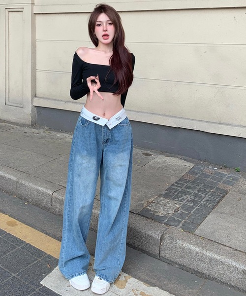 GLAMOROUS JANE(グラマラスジェーン)の「ウエスト折り返しデニムワイドパンツ(デニムパンツ・レディース・ブルー・M/L)」の16枚目の写真