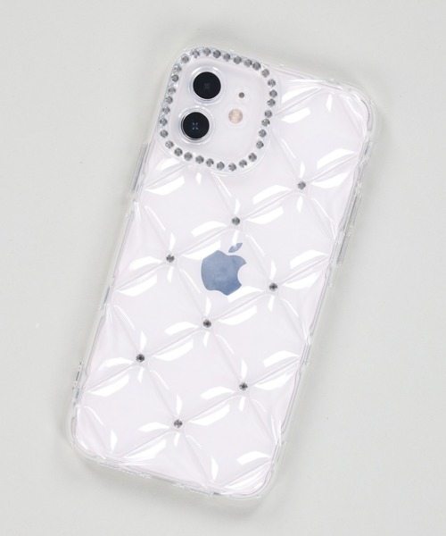 iPhone11/12/13/14/15対応/ラインストーンデザイン クリア