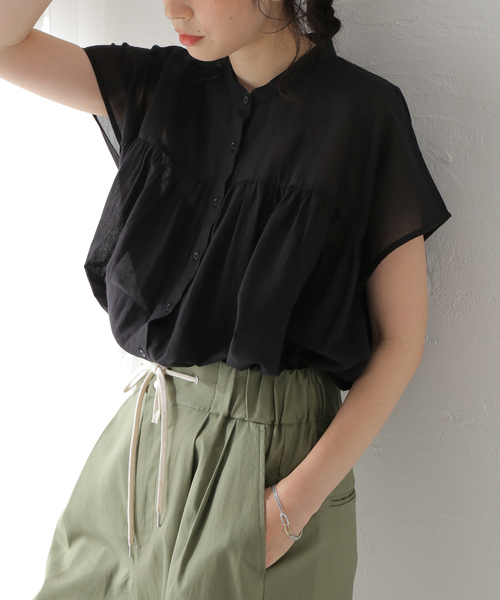 SOIL SUPER FINE VOILE WITH SELVEGE ブラウス NSL25022(シャツ) SUPER FINE VOILE WITH SELVEGE V-NECK