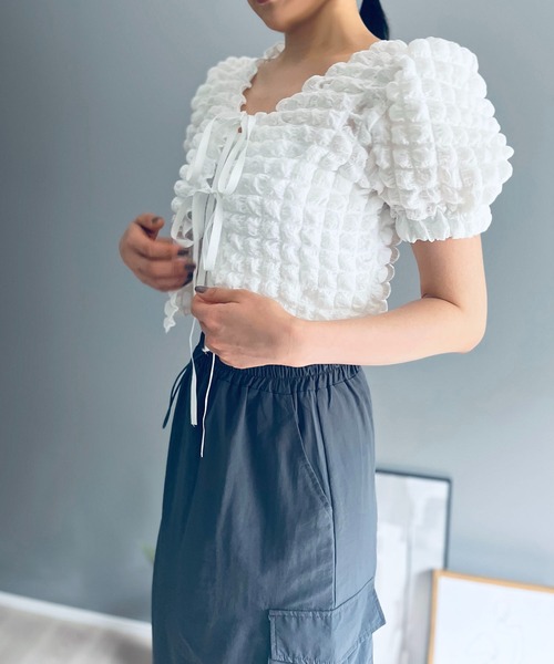 Jewelobe(ジュエローブ)の「チューブトップ×ボレロカーディガン ポップコーンアンサンブル(アンサンブル・レディース・ブラック/ホワイト・FREE)」の5枚目の写真