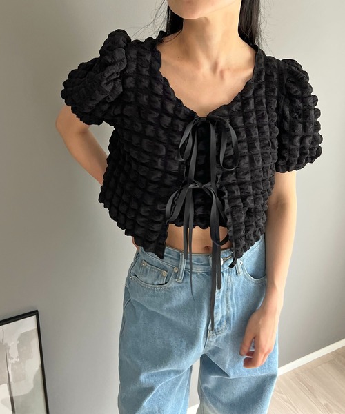 Jewelobe(ジュエローブ)の「チューブトップ×ボレロカーディガン ポップコーンアンサンブル(アンサンブル・レディース・ブラック/ホワイト・FREE)」の3枚目の写真