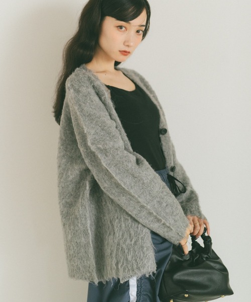 クラネ　シャギーオーバーカーディガン　ネイビー　size2 美品 CLANE（クラネ）の「SHAGGY OVER CARDIGAN（カーディガン/ボレロ