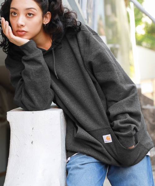 Carhartt(カーハート)の「Carhartt カーハート ルーズフィットミッドウエイトプルパーカー(パーカー・メンズ・オレンジ/ヘザーグレー/ネイビー/チャコールグレー/ライトグレー系1/ブラック/ブラック系1/イエロー・XL/L/S/M)」の4枚目の写真