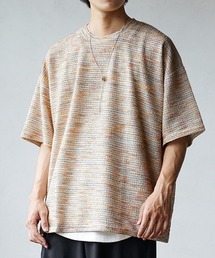 【いつもと違った大人の風合い】マルチボーダーニット サマーニット 半袖Tシャツ メンズ 夏服【MinoriTY】
