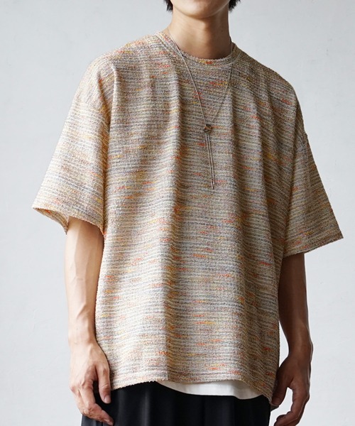 MinoriTY(マイノリティ)の「【いつもと違った大人の風合い】マルチボーダーニット サマーニット 半袖Tシャツ メンズ 夏服【MinoriTY】(ニット/セーター・メンズ・グレー/オレンジ/ブルー・M/S/L)」の13枚目の写真