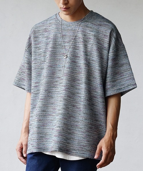 MinoriTY(マイノリティ)の「【いつもと違った大人の風合い】マルチボーダーニット サマーニット 半袖Tシャツ メンズ 夏服【MinoriTY】(ニット/セーター・メンズ・グレー/オレンジ/ブルー・M/S/L)」の7枚目の写真