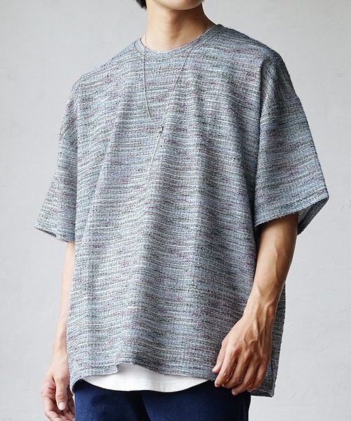 MinoriTY(マイノリティ)の「【いつもと違った大人の風合い】マルチボーダーニット サマーニット 半袖Tシャツ メンズ 夏服【MinoriTY】(ニット/セーター・メンズ・グレー/オレンジ/ブルー・M/S/L)」の8枚目の写真
