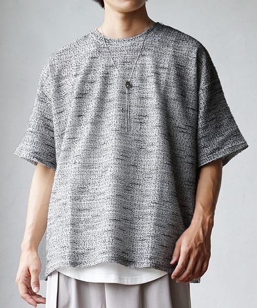 MinoriTY(マイノリティ)の「【いつもと違った大人の風合い】マルチボーダーニット サマーニット 半袖Tシャツ メンズ 夏服【MinoriTY】(ニット/セーター・メンズ・グレー/オレンジ/ブルー・M/S/L)」の5枚目の写真