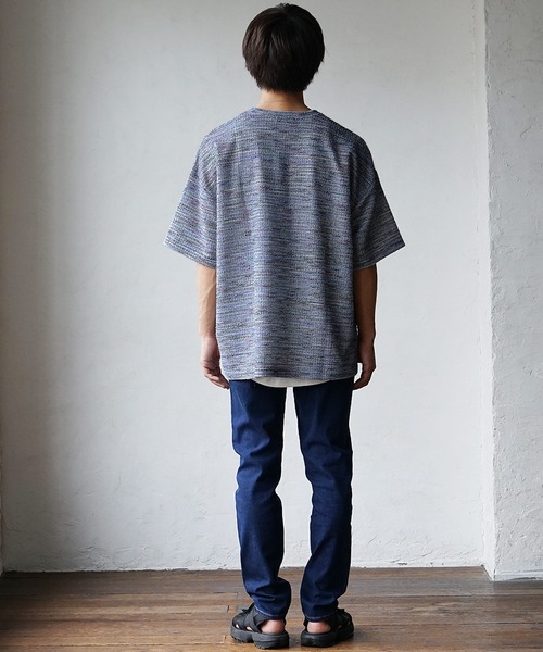 MinoriTY(マイノリティ)の「【いつもと違った大人の風合い】マルチボーダーニット サマーニット 半袖Tシャツ メンズ 夏服【MinoriTY】(ニット/セーター・メンズ・グレー/オレンジ/ブルー・M/S/L)」の19枚目の写真