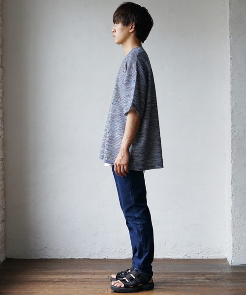 MinoriTY(マイノリティ)の「【いつもと違った大人の風合い】マルチボーダーニット サマーニット 半袖Tシャツ メンズ 夏服【MinoriTY】(ニット/セーター・メンズ・グレー/オレンジ/ブルー・M/S/L)」の18枚目の写真