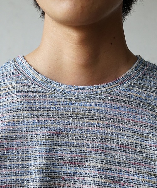 MinoriTY(マイノリティ)の「【いつもと違った大人の風合い】マルチボーダーニット サマーニット 半袖Tシャツ メンズ 夏服【MinoriTY】(ニット/セーター・メンズ・グレー/オレンジ/ブルー・M/S/L)」の16枚目の写真