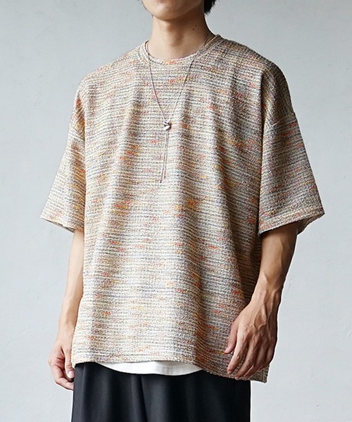 MinoriTY(マイノリティ)の「【いつもと違った大人の風合い】マルチボーダーニット サマーニット 半袖Tシャツ メンズ 夏服【MinoriTY】(ニット/セーター・メンズ・グレー/オレンジ/ブルー・M/S/L)」の10枚目の写真