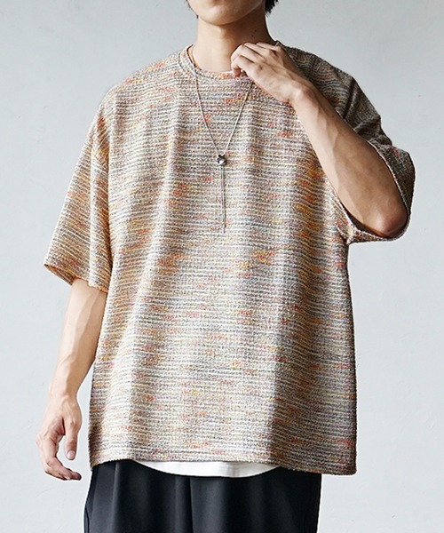MinoriTY(マイノリティ)の「【いつもと違った大人の風合い】マルチボーダーニット サマーニット 半袖Tシャツ メンズ 夏服【MinoriTY】(ニット/セーター・メンズ・グレー/オレンジ/ブルー・M/S/L)」の11枚目の写真