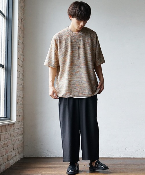 MinoriTY(マイノリティ)の「【いつもと違った大人の風合い】マルチボーダーニット サマーニット 半袖Tシャツ メンズ 夏服【MinoriTY】(ニット/セーター・メンズ・グレー/オレンジ/ブルー・M/S/L)」の15枚目の写真