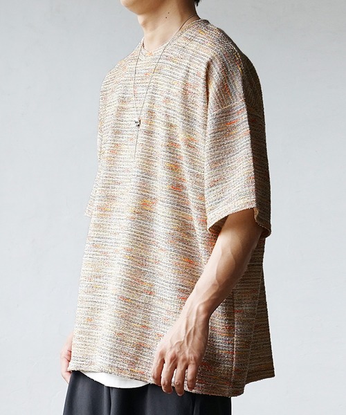 MinoriTY(マイノリティ)の「【いつもと違った大人の風合い】マルチボーダーニット サマーニット 半袖Tシャツ メンズ 夏服【MinoriTY】(ニット/セーター・メンズ・グレー/オレンジ/ブルー・M/S/L)」の14枚目の写真