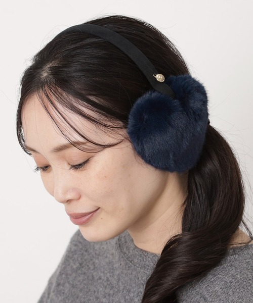 Lola ネイビーファー　イヤーマフ イヤーマフラー 耳当て 'ハート' フェイクファー（イヤーマフ）｜FURLA
