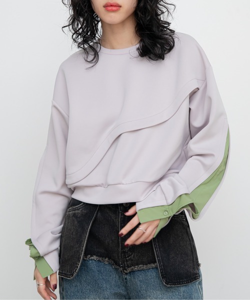 VACANCY（ヴァカンシー）の「ウェーブ配色ドッキングトレーナー（その他トップス・レディース・ブラック/ホワイト/グレー/サックスブルー・FREE）」の18枚目の写真