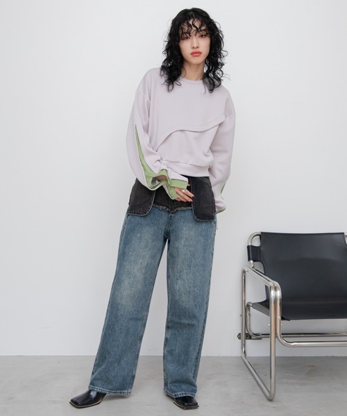 VACANCY（ヴァカンシー）の「ウェーブ配色ドッキングトレーナー（その他トップス・レディース・ブラック/ホワイト/グレー/サックスブルー・FREE）」の7枚目の写真