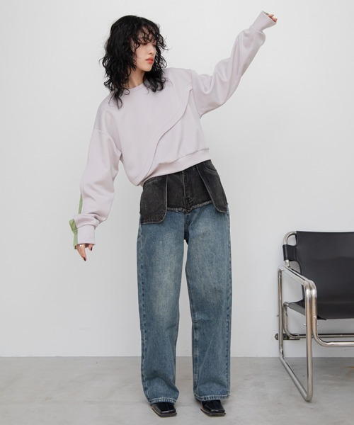 VACANCY（ヴァカンシー）の「ウェーブ配色ドッキングトレーナー（その他トップス・レディース・ブラック/ホワイト/グレー/サックスブルー・FREE）」の8枚目の写真