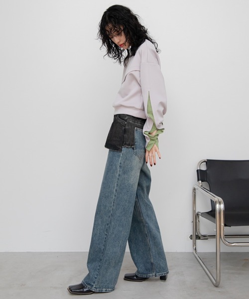 VACANCY（ヴァカンシー）の「ウェーブ配色ドッキングトレーナー（その他トップス・レディース・ブラック/ホワイト/グレー/サックスブルー・FREE）」の9枚目の写真