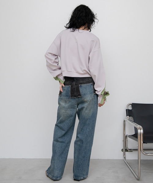 VACANCY（ヴァカンシー）の「ウェーブ配色ドッキングトレーナー（その他トップス・レディース・ブラック/ホワイト/グレー/サックスブルー・FREE）」の10枚目の写真