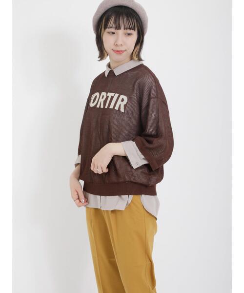 Samansa Mos2（サマンサ モスモス）の「ロゴジャカードメッシュ編みニット（ニット/セーター・レディース・チャコールグレー/ブラウン/ベージュ/グリーン・F）」の9枚目の写真