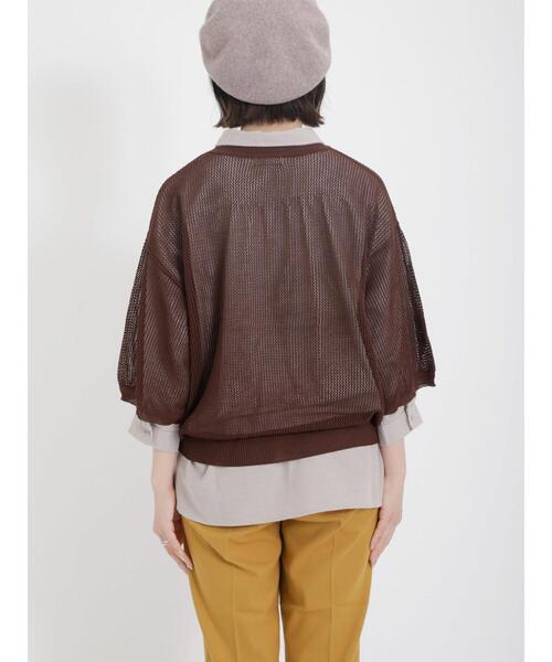 Samansa Mos2（サマンサ モスモス）の「ロゴジャカードメッシュ編みニット（ニット/セーター・レディース・チャコールグレー/ブラウン/ベージュ/グリーン・F）」の15枚目の写真