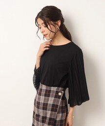 DRESKIP | 【二の腕カバーに◎】お袖プリーツ 七分袖トップス(Tシャツ/カットソー)