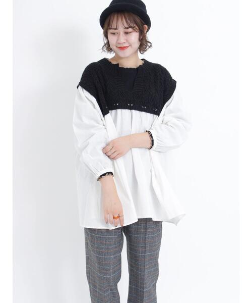 Samansa Mos2(サマンサ モスモス)の「テレコリブ配色メローカットソー(Tシャツ/カットソー・レディース・ブラウン/ブラック/キナリ/ベージュ・F)」の12枚目の写真
