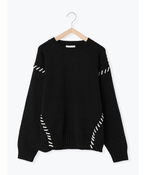 ehka sopo(エヘカソポ)の「配色ステッチプルオーバー(ニット/セーター・レディース・ブラック/ブルー/キナリ・F)」の11枚目の写真