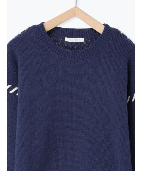 ehka sopo(エヘカソポ)の「配色ステッチプルオーバー(ニット/セーター・レディース・ブラック/ブルー/キナリ・F)」の14枚目の写真