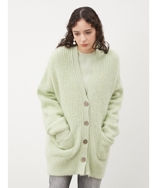 Mila Owen（ミラオーウェン）の「シェルボタンモヘヤシャギーカーデ  