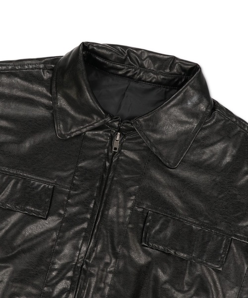 SPINNS（スピンズ）の「フェイクレザーボンバージャケット（ブルゾン・レディース・ネイビー/ブラック・ONESIZE）」の16枚目の写真
