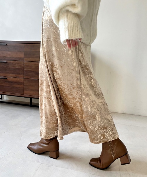 Bab（バブ）の「クラッシュベロアイージースカート（スカート・レディース・ベージュ/ブラウン・M/S）」の2枚目の写真
