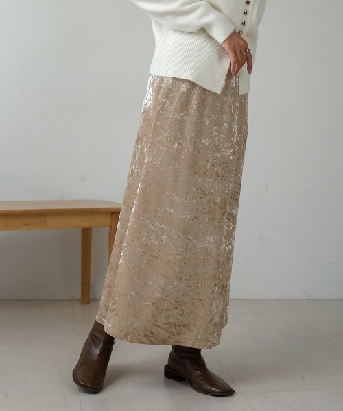 Bab（バブ）の「クラッシュベロアイージースカート（スカート・レディース・ベージュ/ブラウン・M/S）」の13枚目の写真