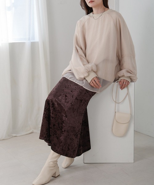 Bab（バブ）の「クラッシュベロアイージースカート（スカート・レディース・ベージュ/ブラウン・M/S）」の3枚目の写真