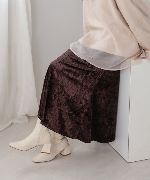 Bab（バブ）の「クラッシュベロアイージースカート（スカート・レディース・ベージュ/ブラウン・M/S）」の4枚目の写真